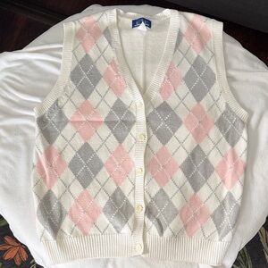 EP Pro Argyle V-Neck Sweater Vest - Pink, Gray, Cream